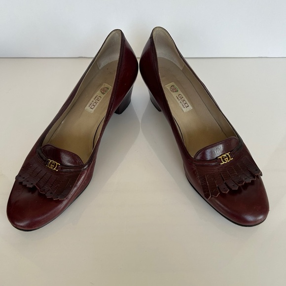 Gucci Vintage Wine Leather Loafer Pump with Fringe and Gold GG Accent size 38/8. - Picture 4 of 8